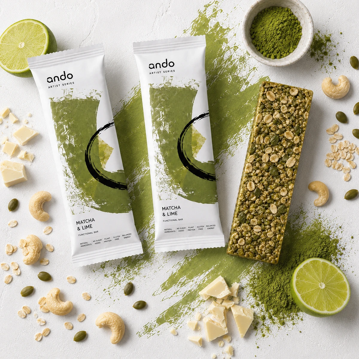 Matcha and Lime с зеленой графикой и ингредиентами